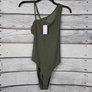 Wild Fable L Olive One-Shoulder Bodysuit NWT